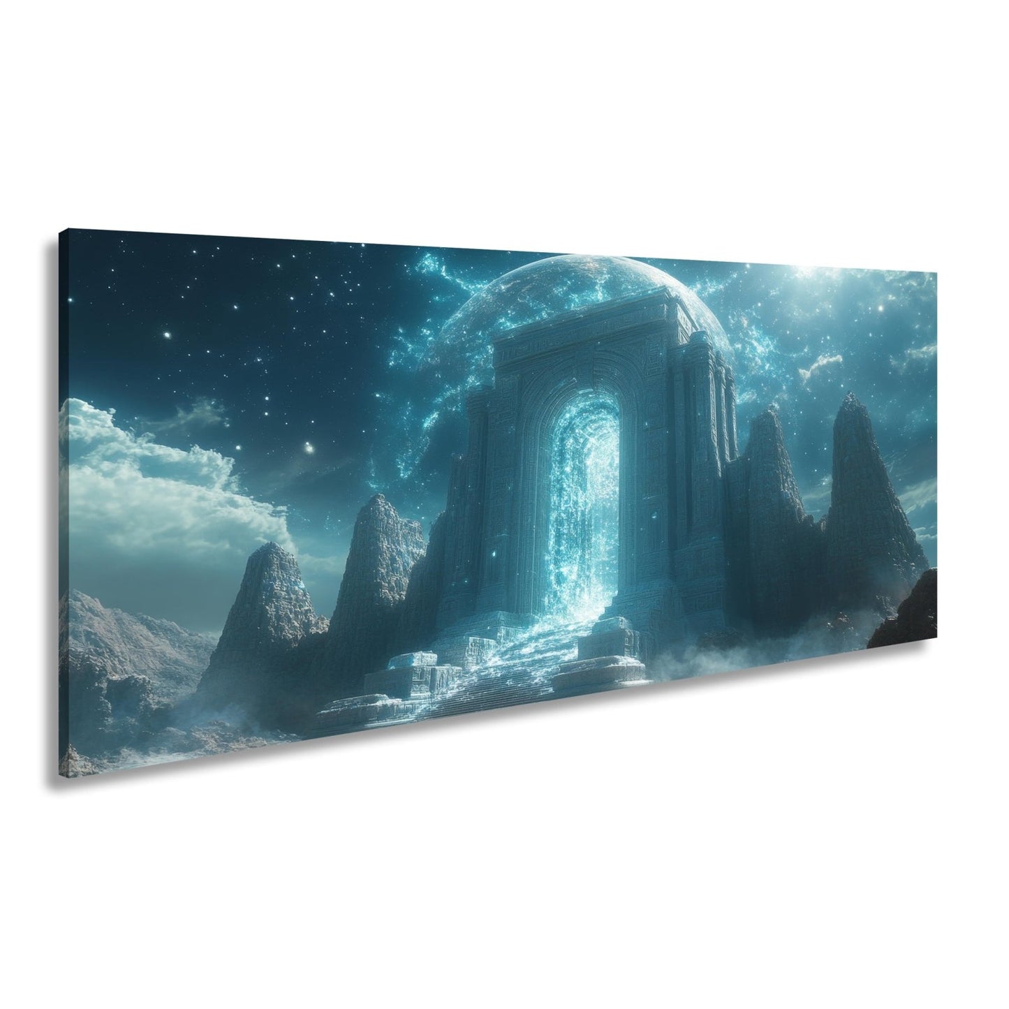Leinwandbild Tor aus Licht erhebt sich in einer himmlischen Traumlandschaft - deyoli