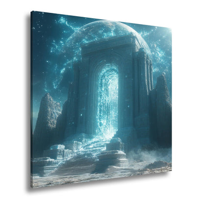 Leinwandbild Tor aus Licht erhebt sich in einer himmlischen Traumlandschaft - deyoli