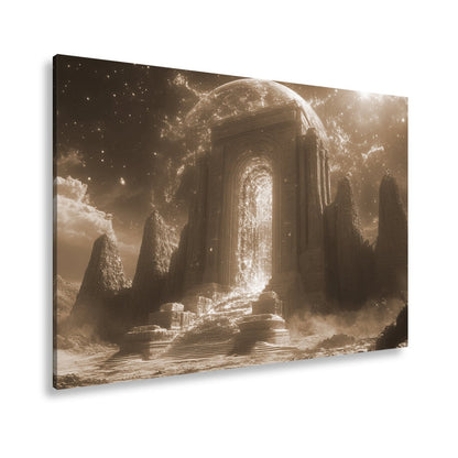 Leinwandbild Tor aus Licht erhebt sich in einer himmlischen Traumlandschaft - deyoli