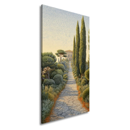 Leinwandbild Toskana XXL – Sonniger Zypressenweg führt zur stillen Villa - deyoli