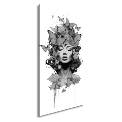 Leinwandbild Traumhafte Muse getragen von Schmetterlingen und Blumen - deyoli