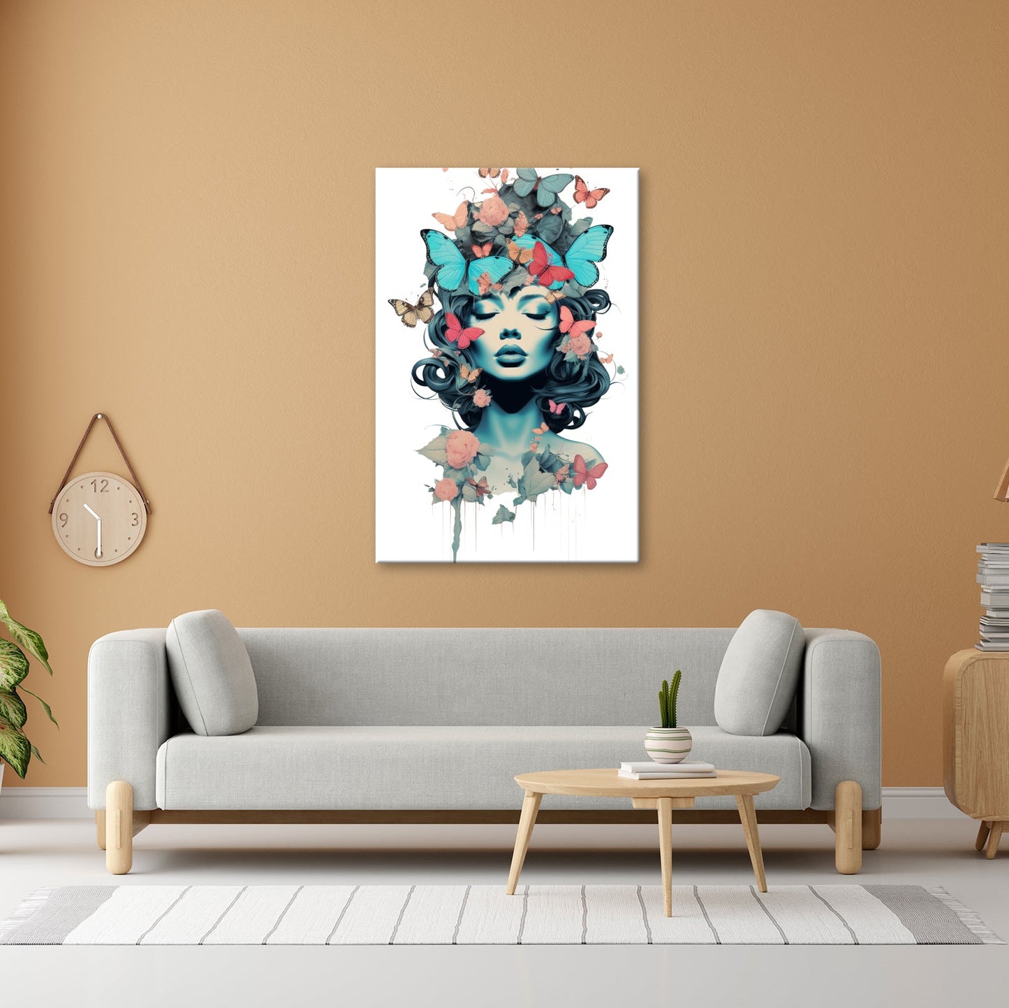 Leinwandbild Traumhafte Muse getragen von Schmetterlingen und Blumen - deyoli