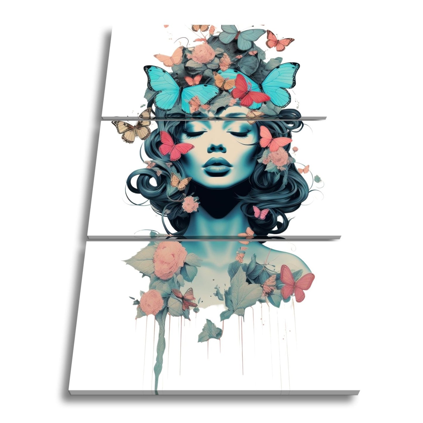 Leinwandbild Traumhafte Muse getragen von Schmetterlingen und Blumen - deyoli