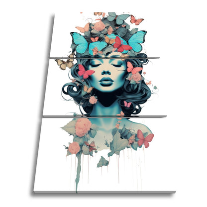Leinwandbild Traumhafte Muse getragen von Schmetterlingen und Blumen - deyoli