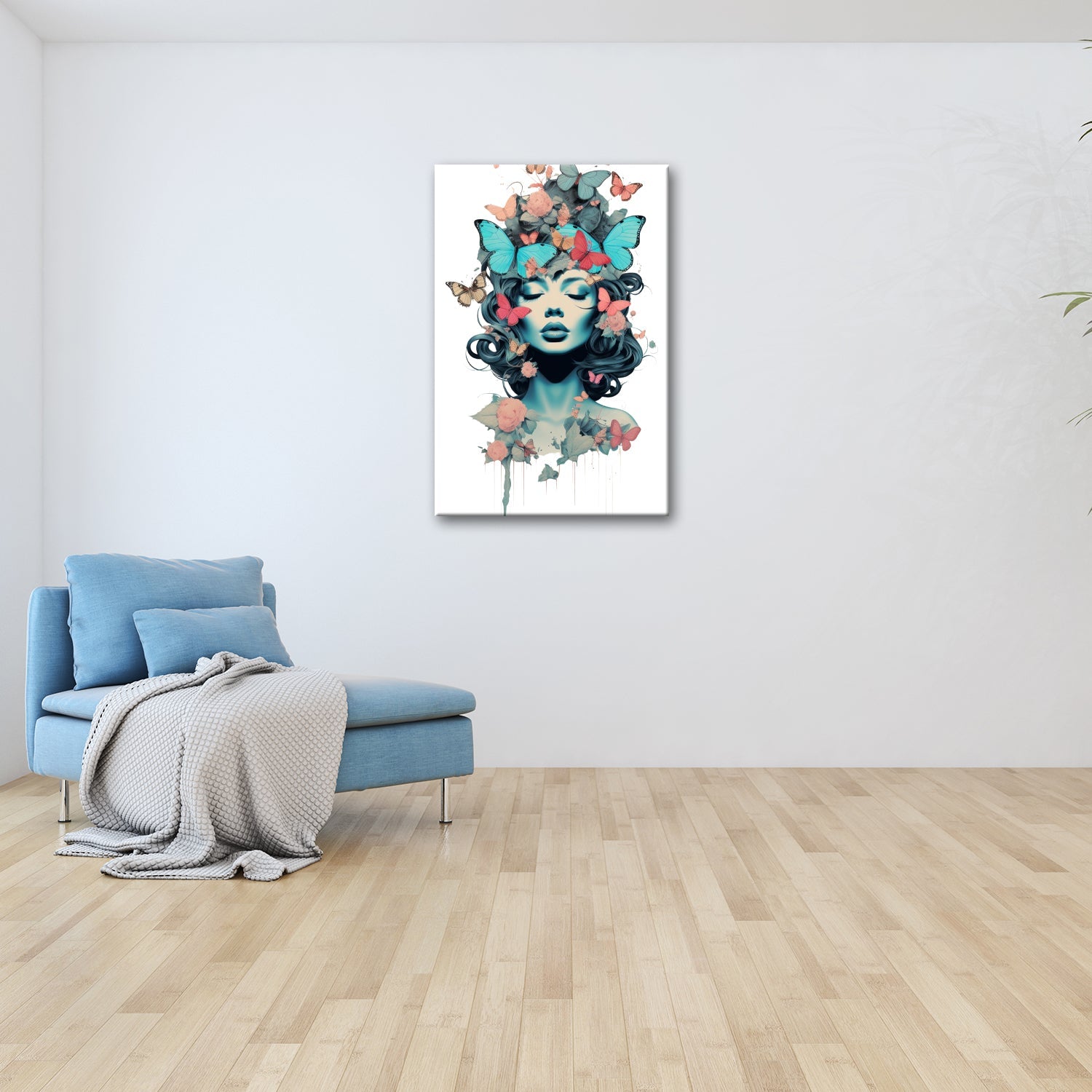 Leinwandbild Traumhafte Muse getragen von Schmetterlingen und Blumen - deyoli