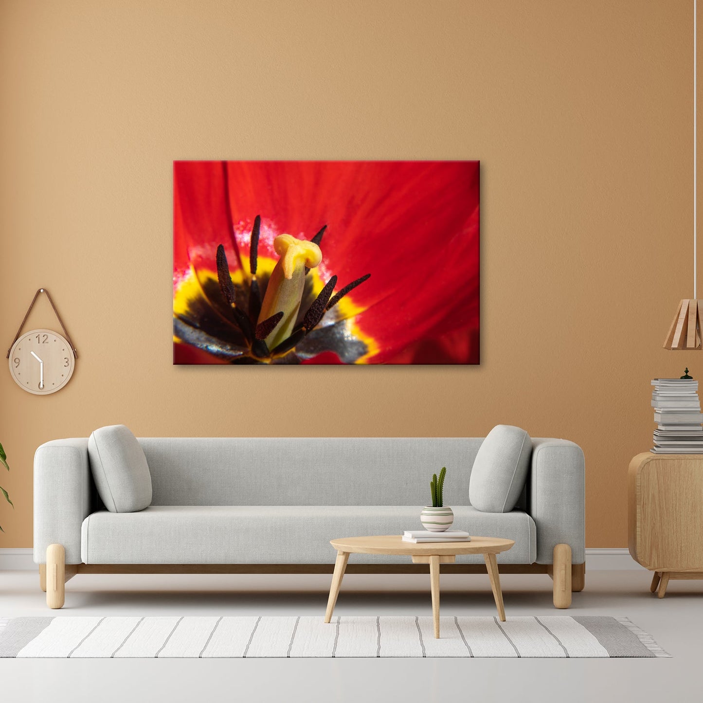 Leinwandbild Tulpenherz – Leuchtendes Rot und Gold XXL Wandbild - deyoli