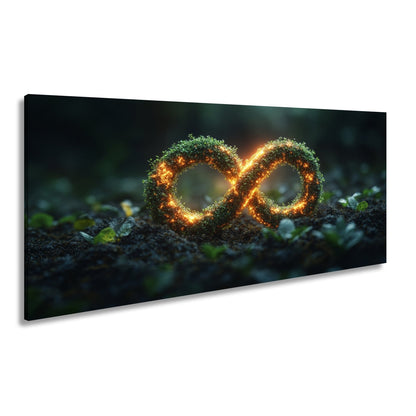 Leinwandbild Unendlichkeit XXL – Glühendes Natursymbol erwacht im Moos - deyoli