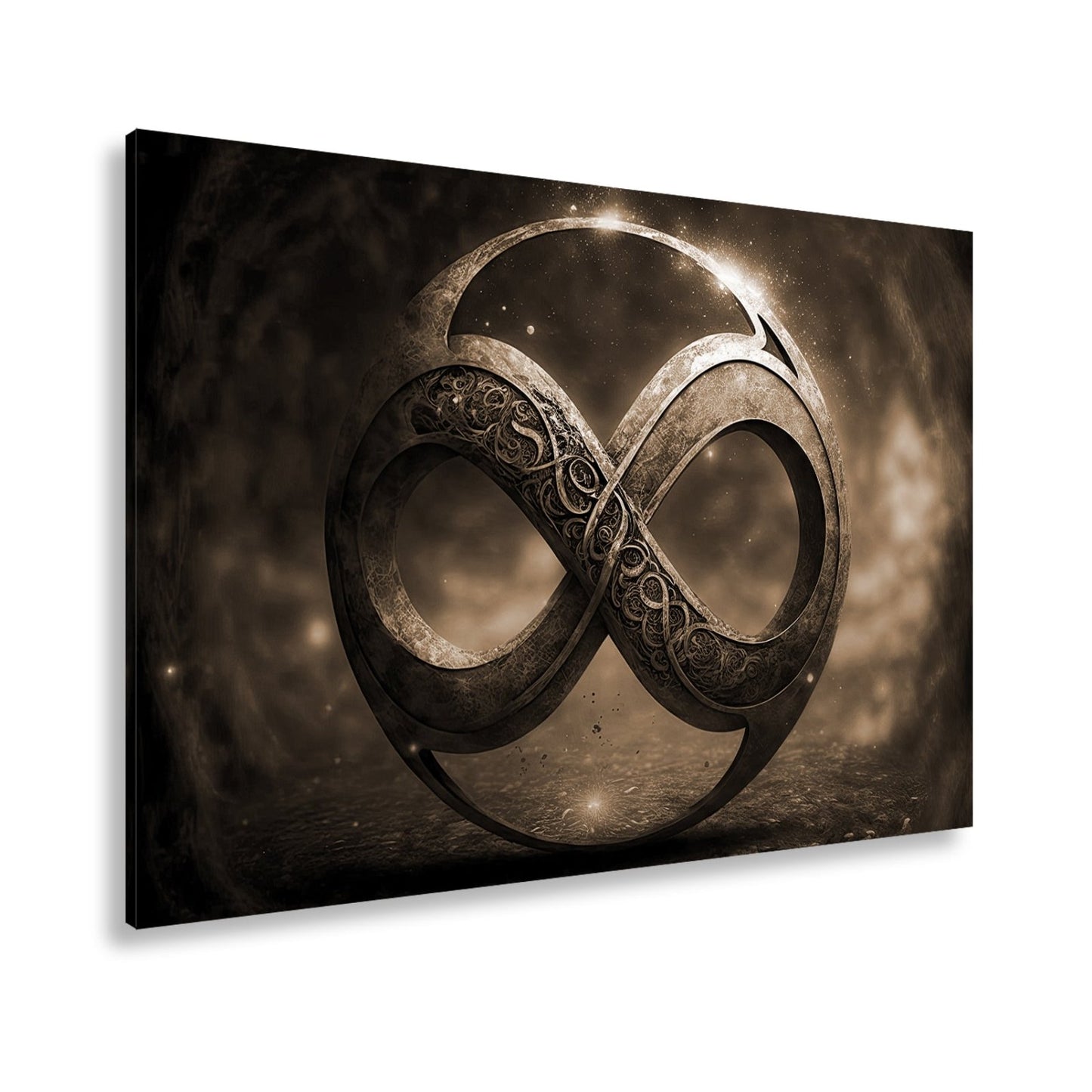 Leinwandbild Unendlichkeitssymbol XXL – Golden strahlend voller Mystik - deyoli