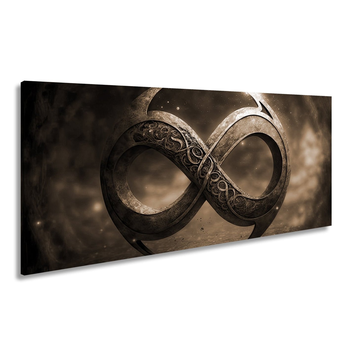 Leinwandbild Unendlichkeitssymbol XXL – Golden strahlend voller Mystik - deyoli