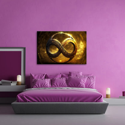 Leinwandbild Unendlichkeitssymbol XXL – Golden strahlend voller Mystik - deyoli