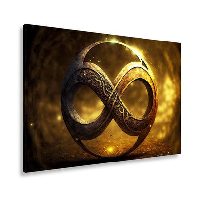 Leinwandbild Unendlichkeitssymbol XXL – Golden strahlend voller Mystik - deyoli