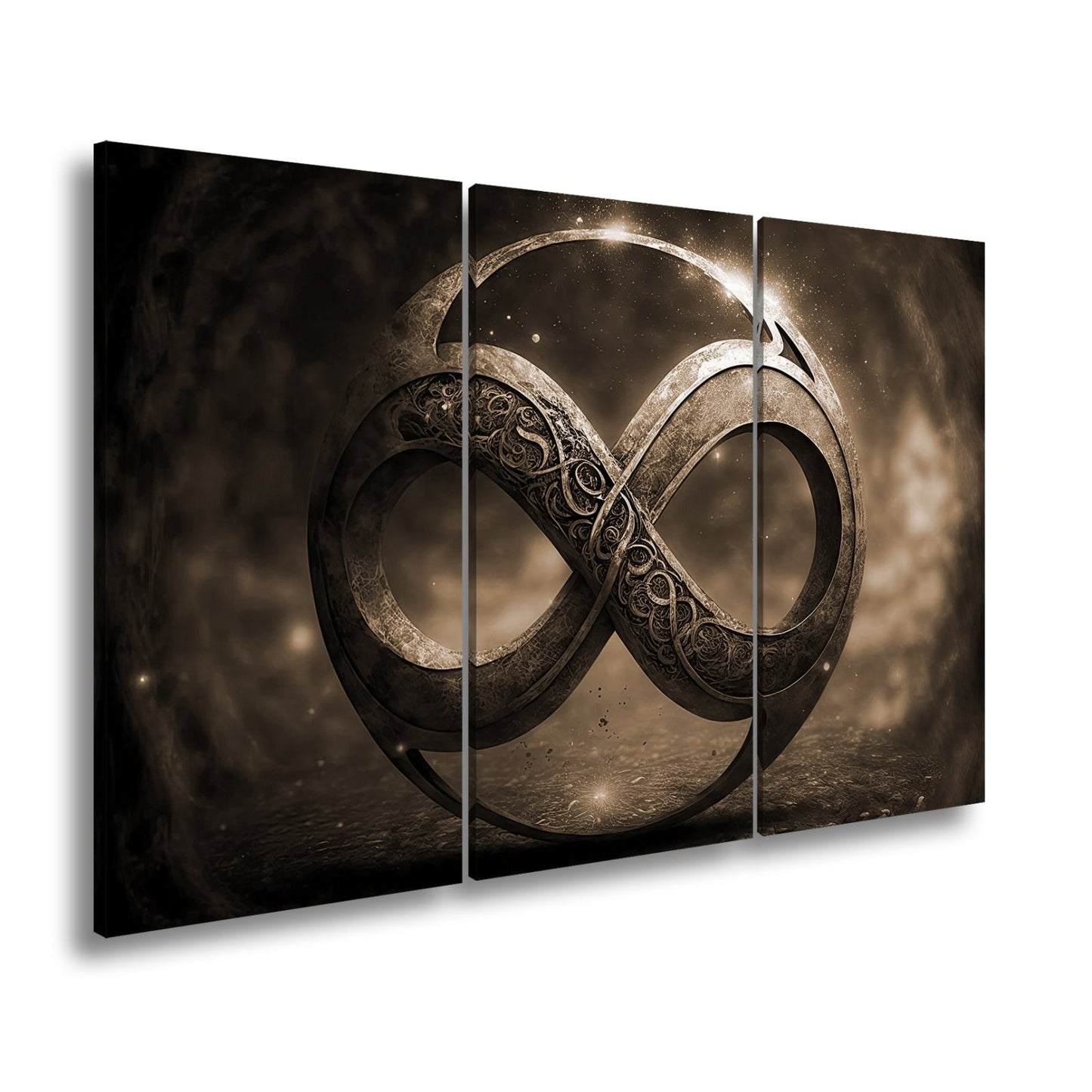 Leinwandbild Unendlichkeitssymbol XXL – Golden strahlend voller Mystik - deyoli