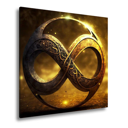 Leinwandbild Unendlichkeitssymbol XXL – Golden strahlend voller Mystik - deyoli