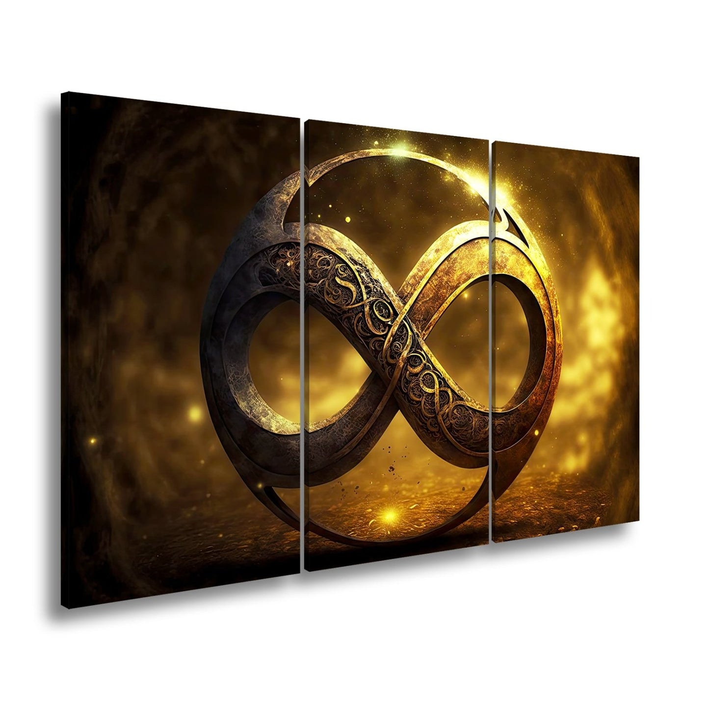 Leinwandbild Unendlichkeitssymbol XXL – Golden strahlend voller Mystik - deyoli