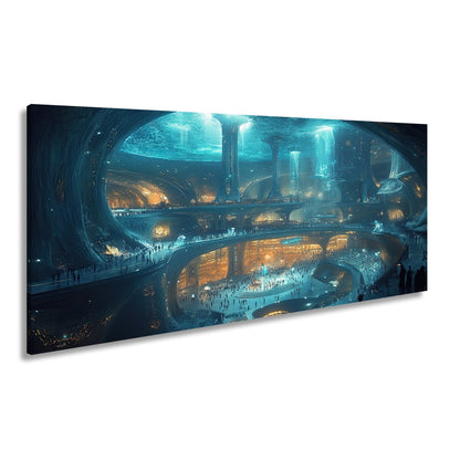 Leinwandbild Unterwasserstadt XXL – Futuristische Metropole voller Licht & Leben - deyoli