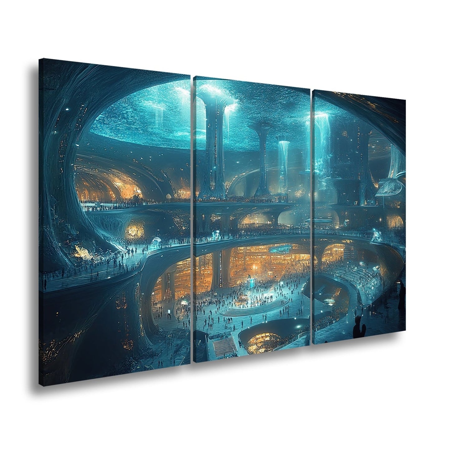 Leinwandbild Unterwasserstadt XXL – Futuristische Metropole voller Licht & Leben - deyoli