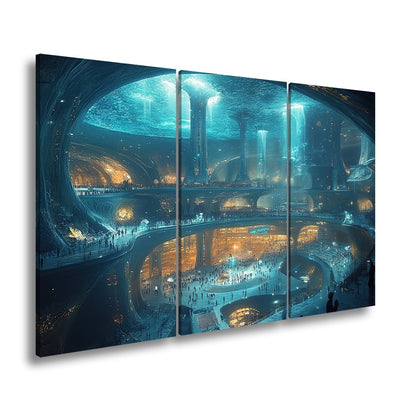 Leinwandbild Unterwasserstadt XXL – Futuristische Metropole voller Licht & Leben - deyoli