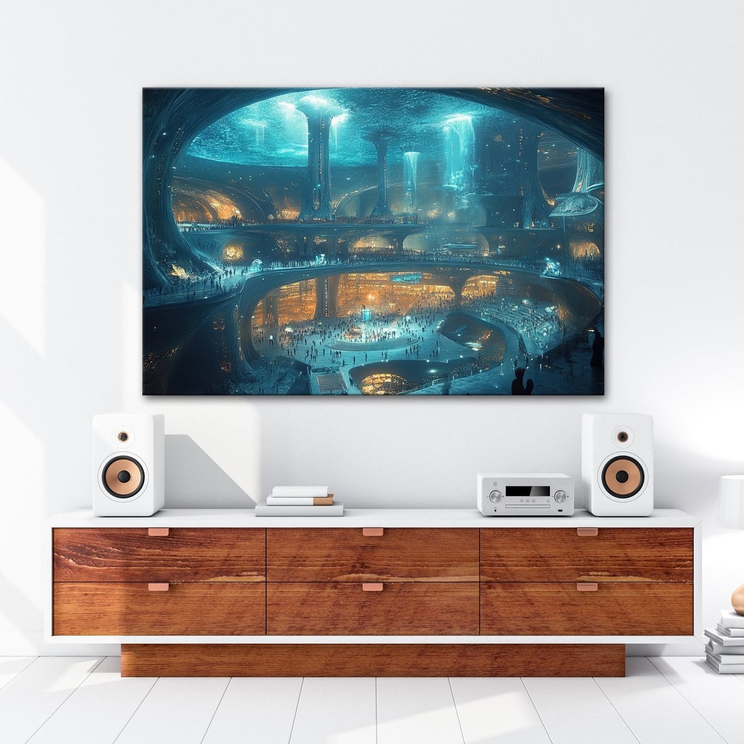 Leinwandbild Unterwasserstadt XXL – Futuristische Metropole voller Licht & Leben - deyoli