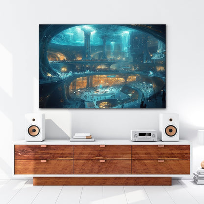 Leinwandbild Unterwasserstadt XXL – Futuristische Metropole voller Licht & Leben - deyoli