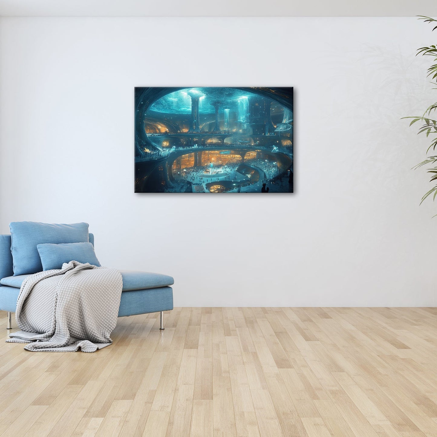 Leinwandbild Unterwasserstadt XXL – Futuristische Metropole voller Licht & Leben - deyoli