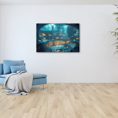 Leinwandbild Unterwasserstadt XXL – Futuristische Metropole voller Licht & Leben - deyoli