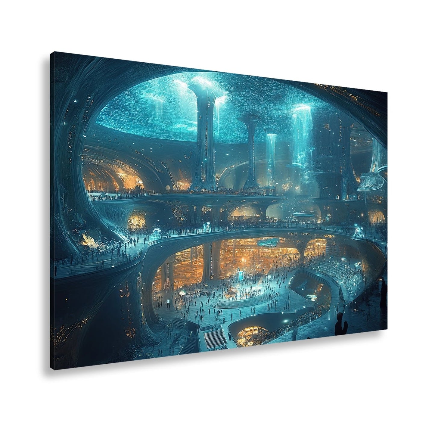 Leinwandbild Unterwasserstadt XXL – Futuristische Metropole voller Licht & Leben - deyoli
