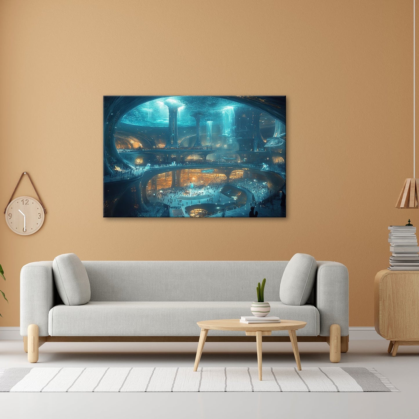 Leinwandbild Unterwasserstadt XXL – Futuristische Metropole voller Licht & Leben - deyoli