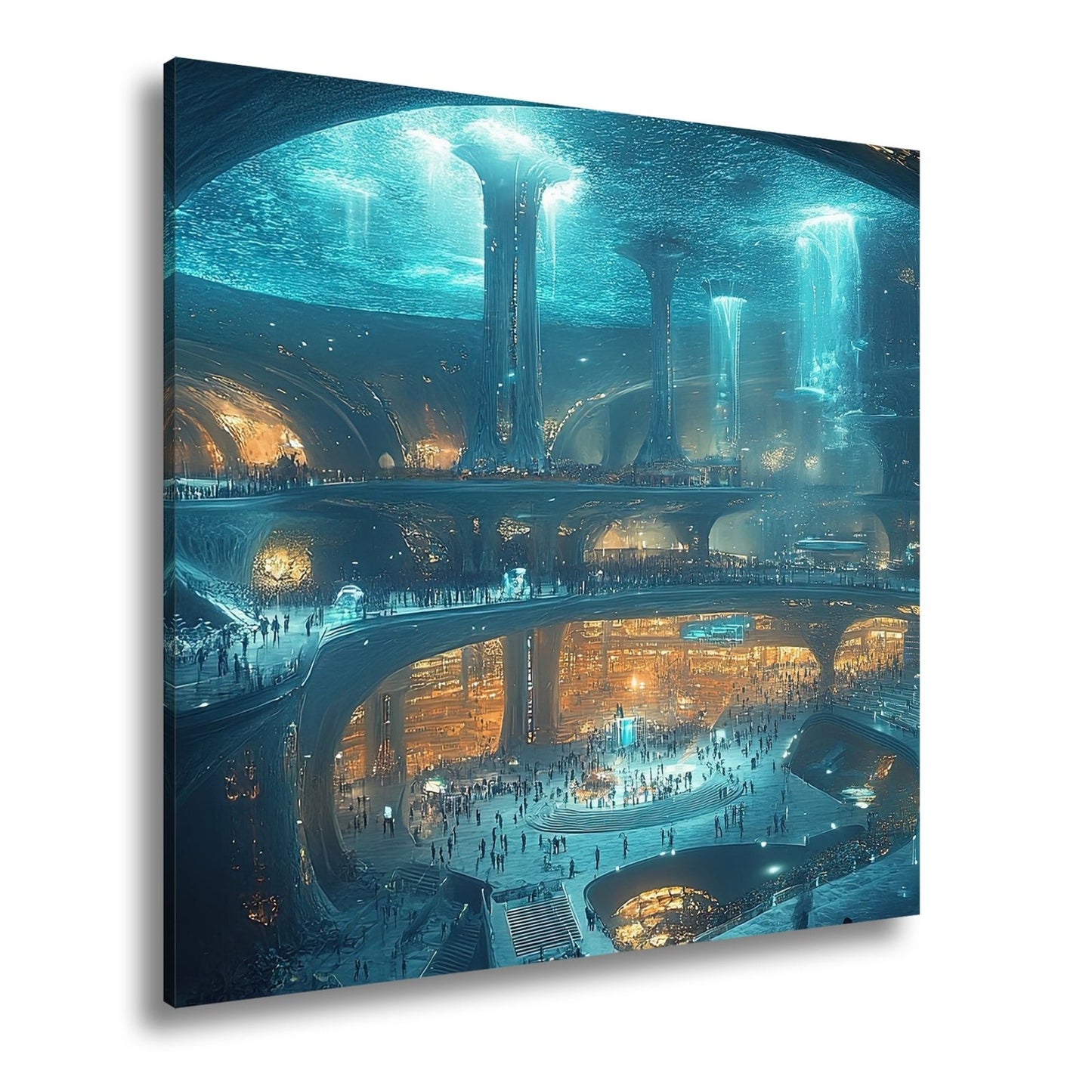 Leinwandbild Unterwasserstadt XXL – Futuristische Metropole voller Licht & Leben - deyoli
