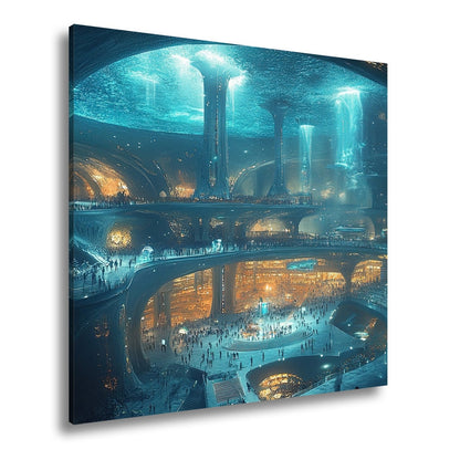 Leinwandbild Unterwasserstadt XXL – Futuristische Metropole voller Licht & Leben - deyoli