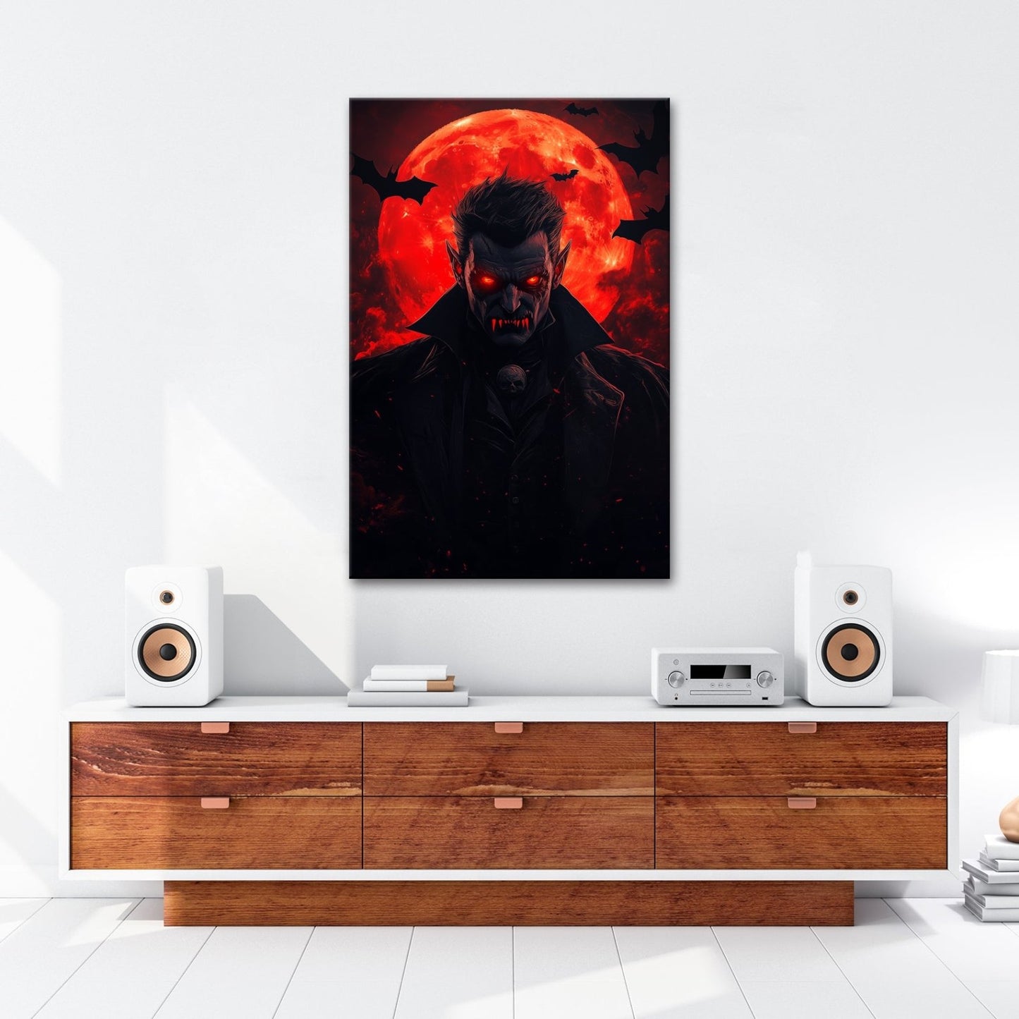Leinwandbild Vampir XXL – Vor blutrotem Mond mit düsterer Macht - deyoli