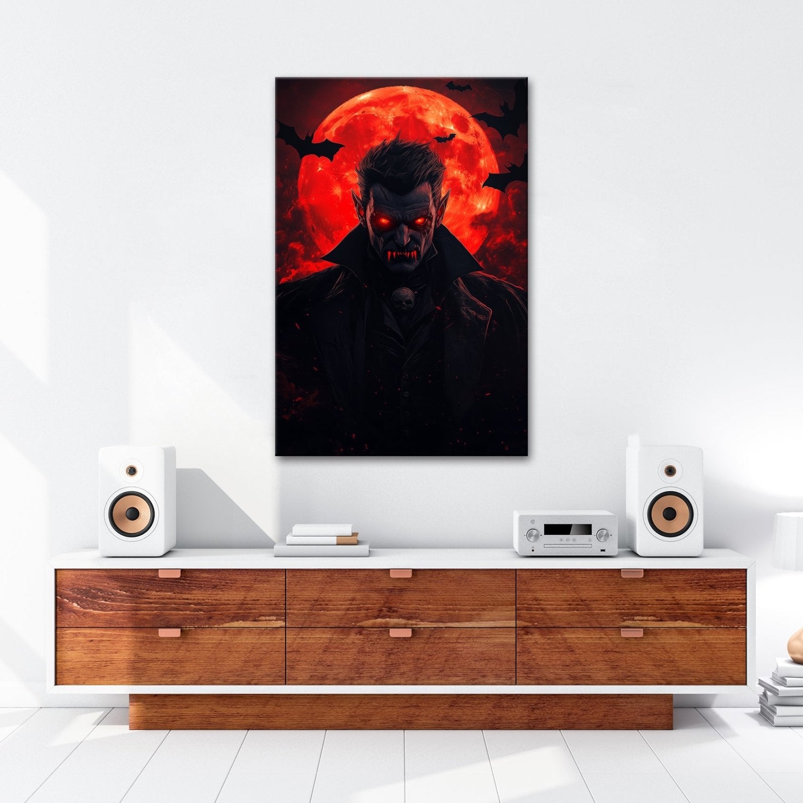 Leinwandbild Vampir XXL – Vor blutrotem Mond mit düsterer Macht - deyoli