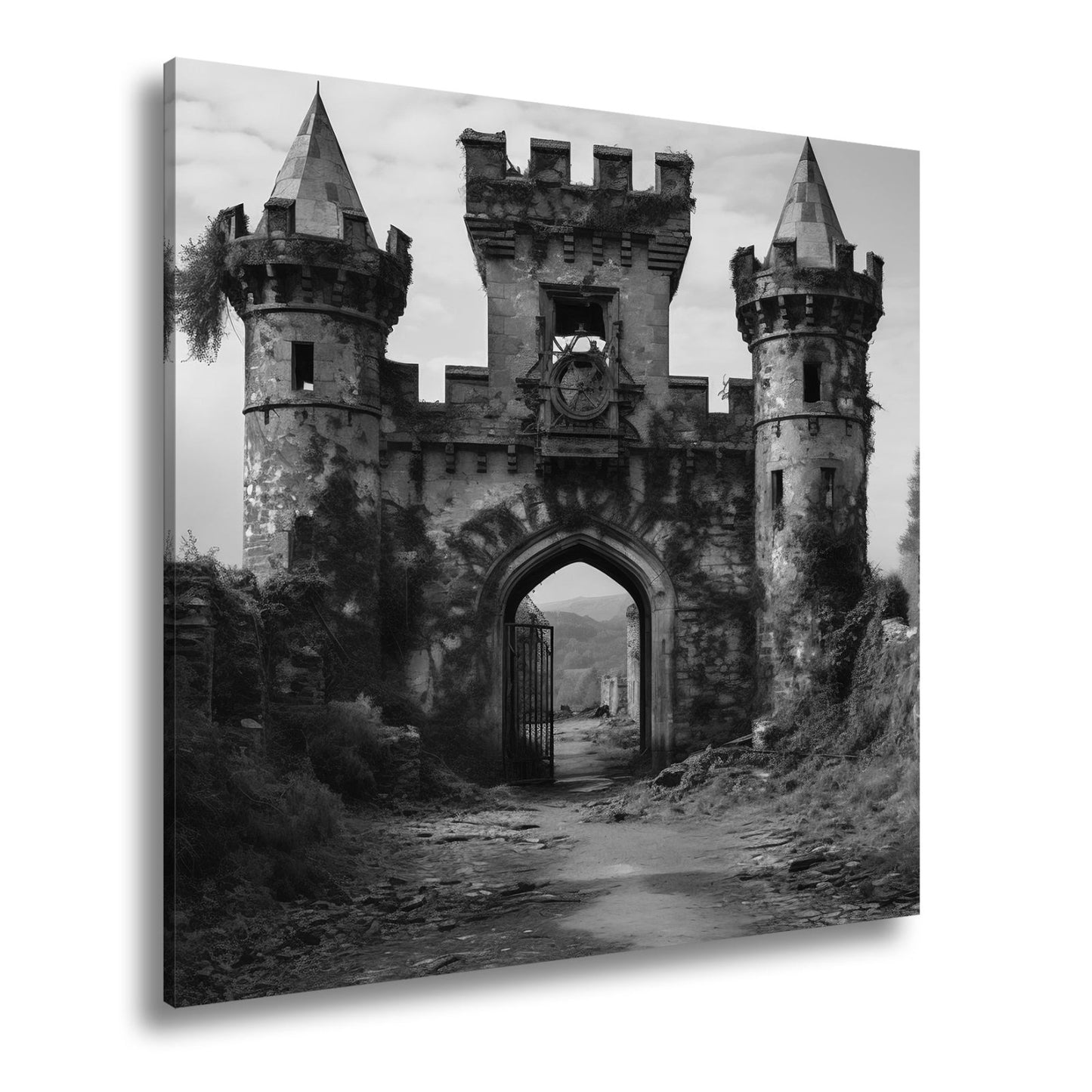 Leinwandbild Verfallenes Burgtor flüstert Geschichten vergangener Zeiten. - deyoli