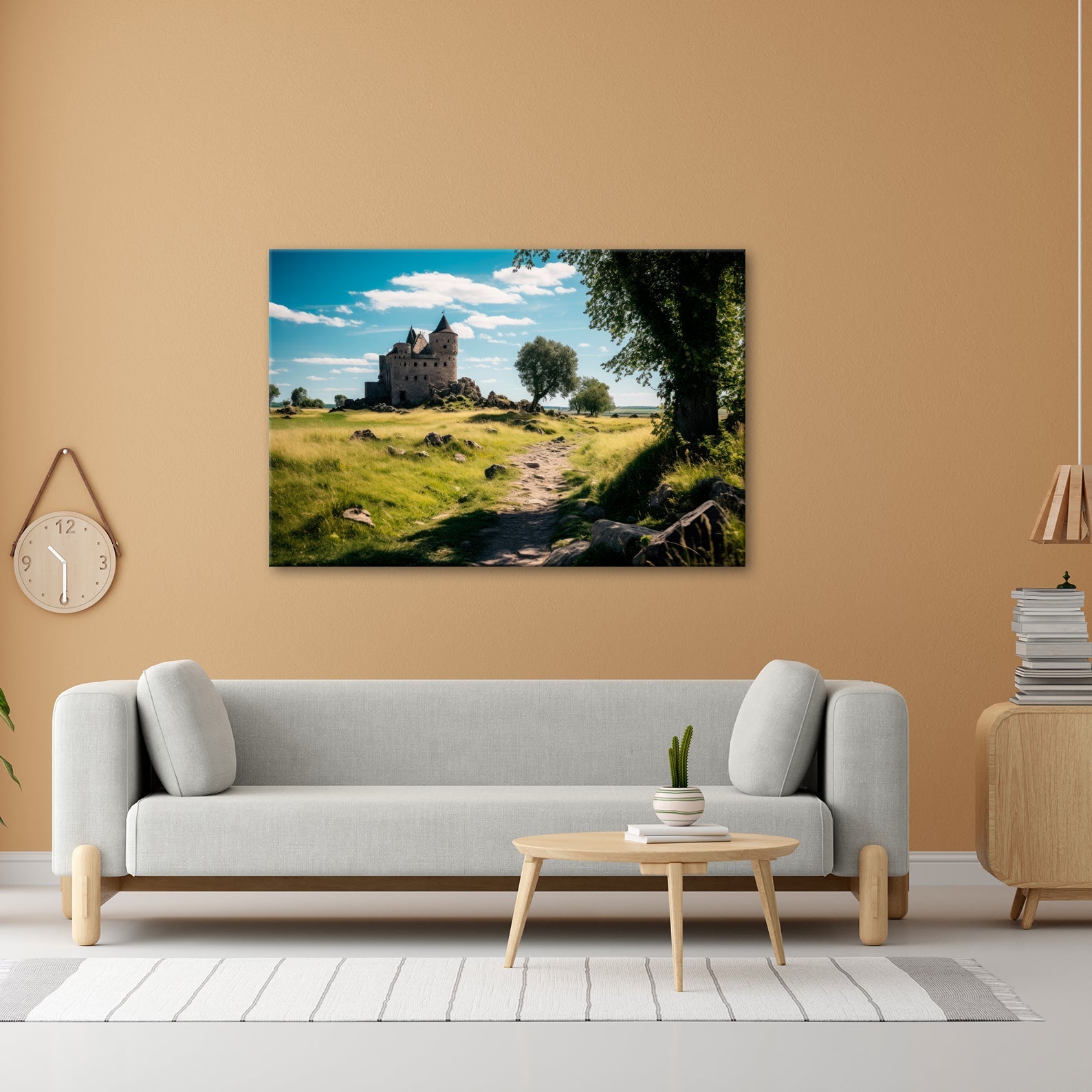 Leinwandbild Verlassene Burg thront majestätisch im goldenen Feld. - deyoli