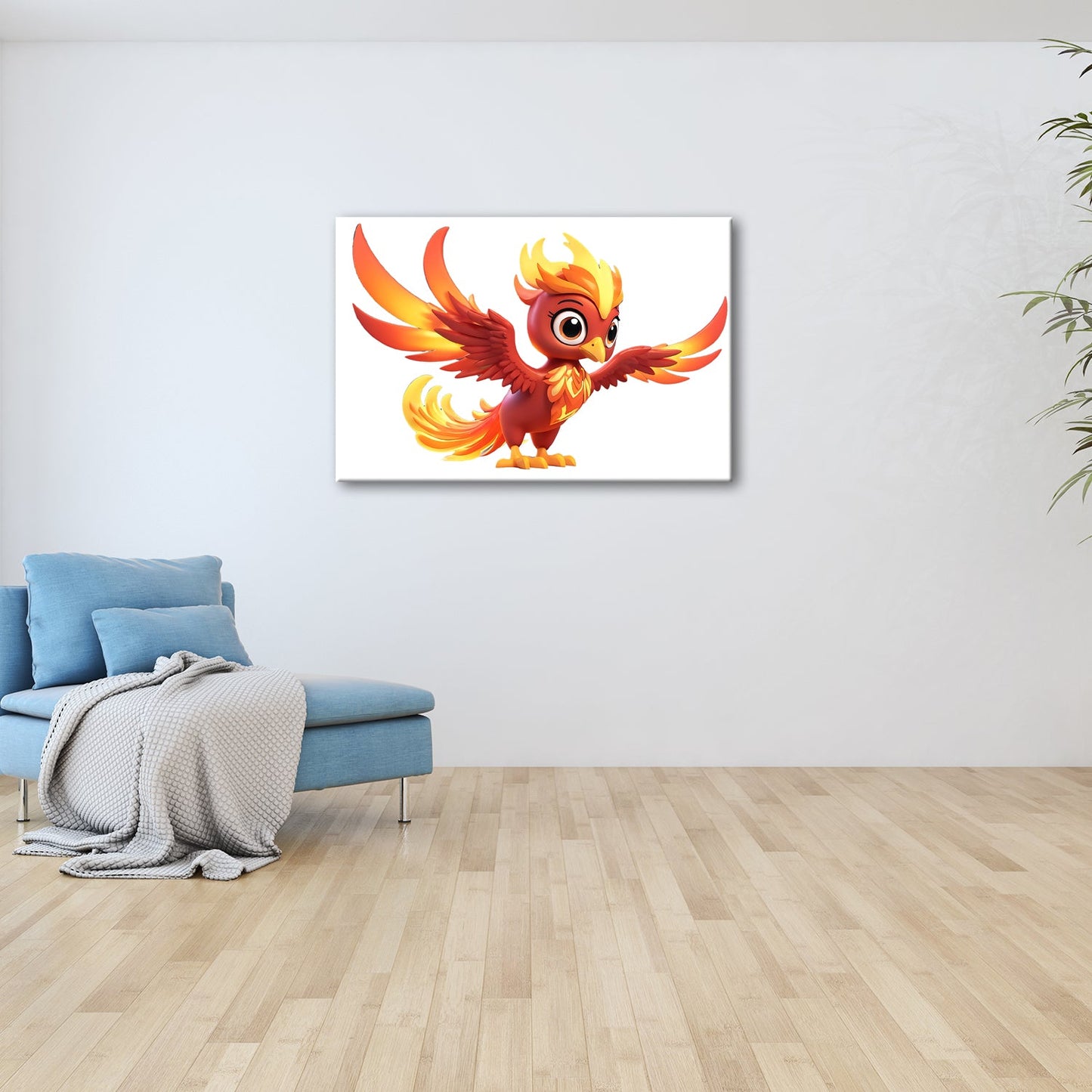 Leinwandbild Verspielter Phönix in leuchtendem Cartoon - Stil - deyoli