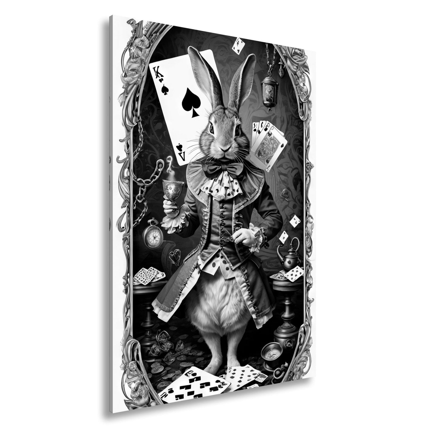 Leinwandbild Verspielter Teekaninchen - Lord zwischen Karten und Kuriositäten - deyoli