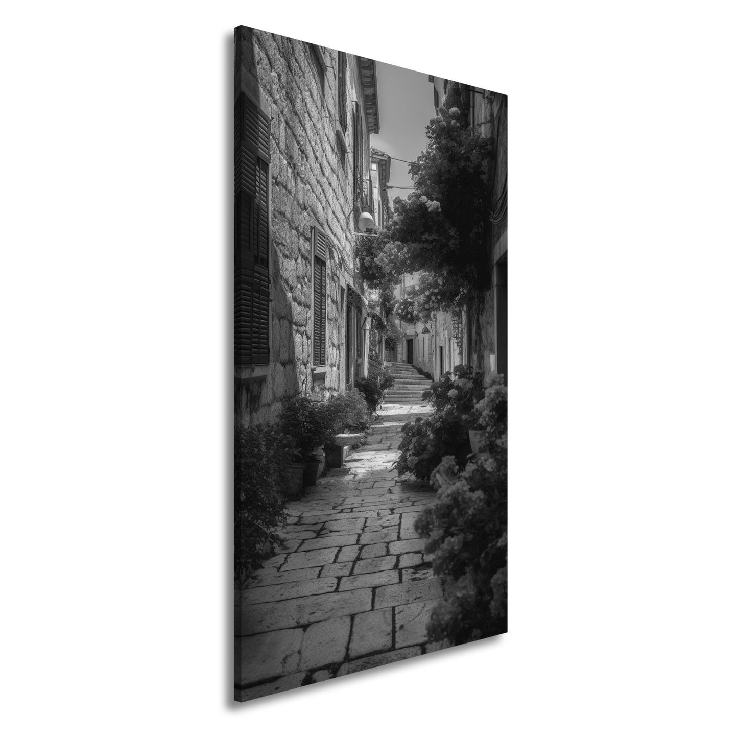 Leinwandbild Verwunschene Gasse voller Blütenpracht und mediterranem Charme - deyoli