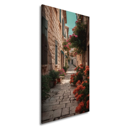 Leinwandbild Verwunschene Gasse voller Blütenpracht und mediterranem Charme - deyoli