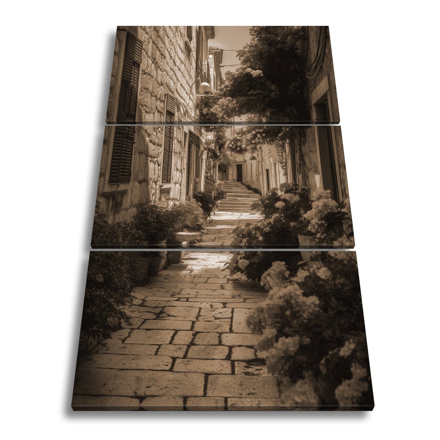 Leinwandbild Verwunschene Gasse voller Blütenpracht und mediterranem Charme - deyoli