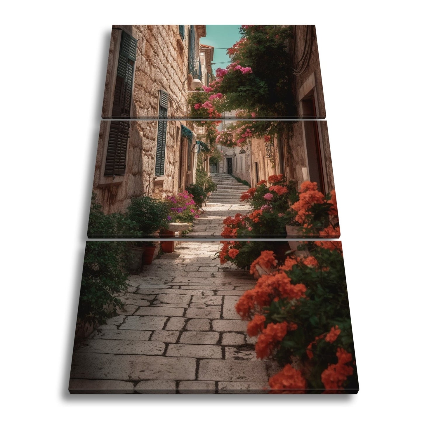 Leinwandbild Verwunschene Gasse voller Blütenpracht und mediterranem Charme - deyoli