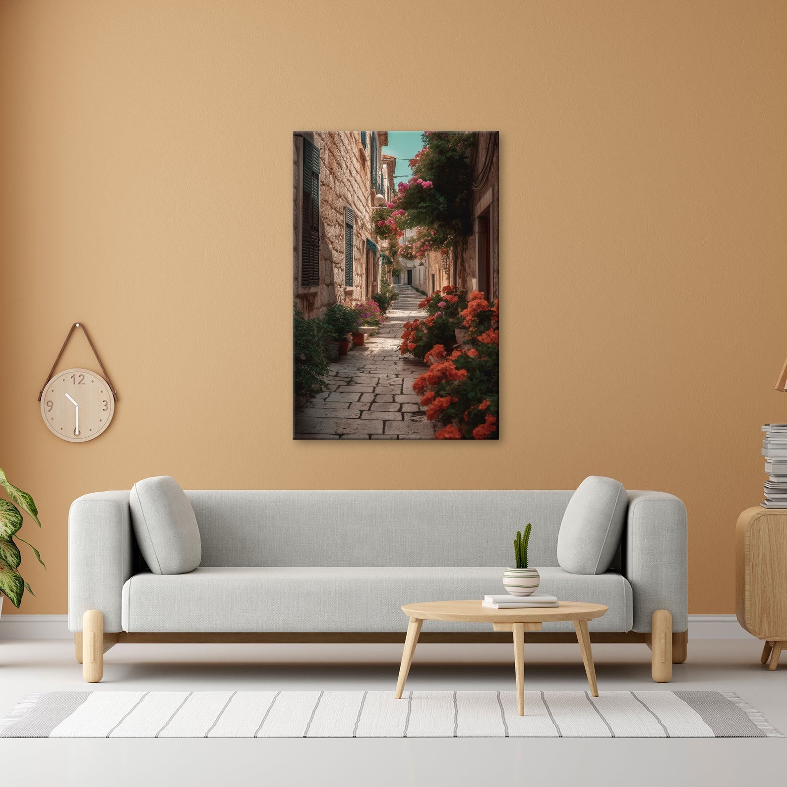 Leinwandbild Verwunschene Gasse voller Blütenpracht und mediterranem Charme - deyoli