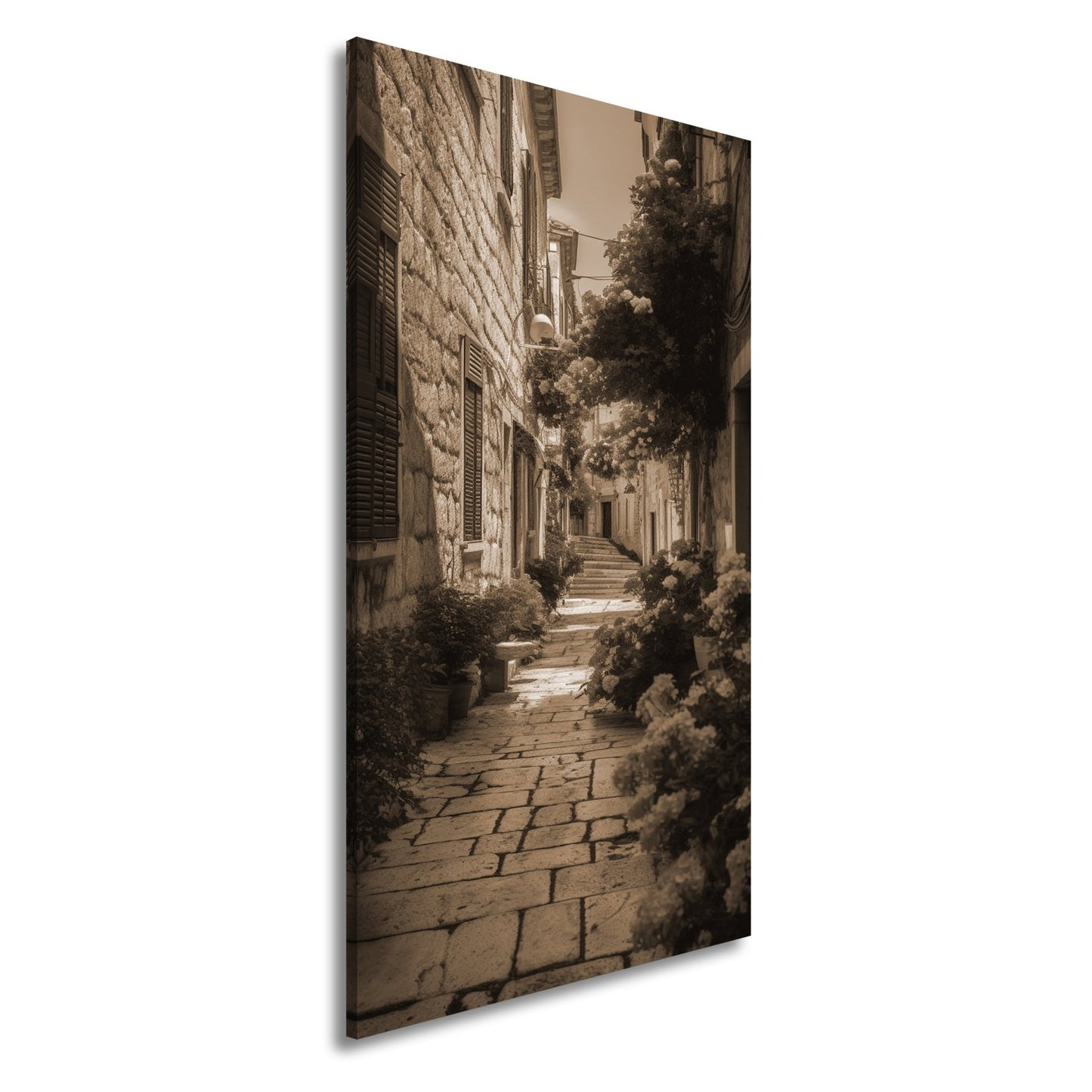 Leinwandbild Verwunschene Gasse voller Blütenpracht und mediterranem Charme - deyoli