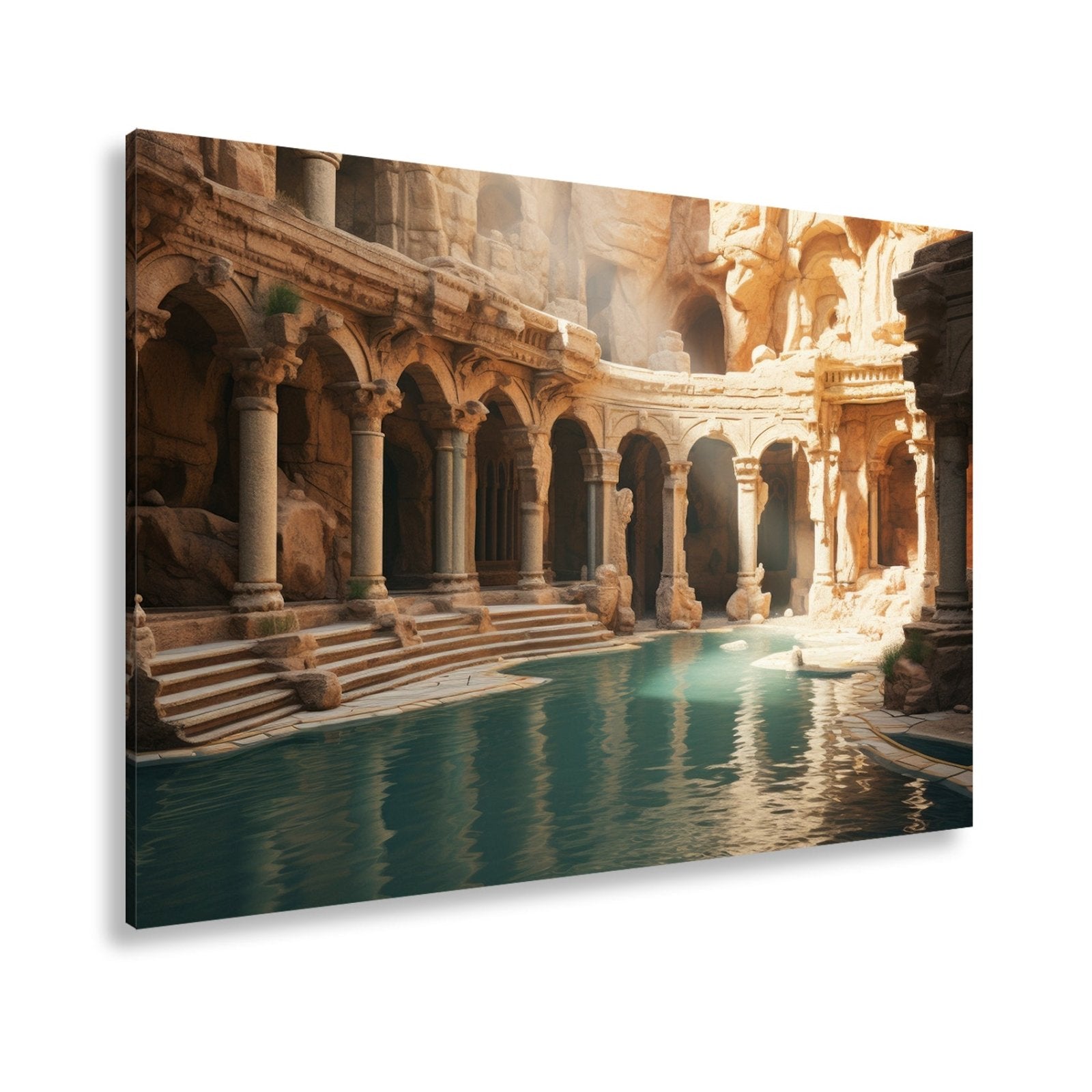 Leinwandbild Verwunschene Therme aus Stein und Stille. - deyoli