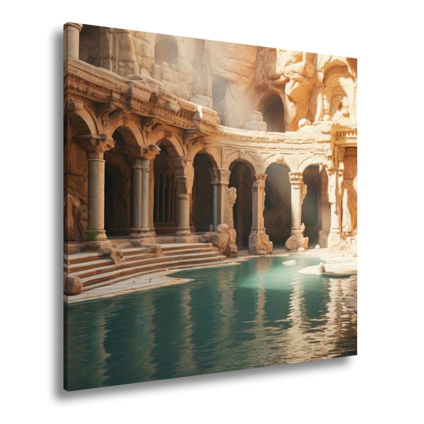 Leinwandbild Verwunschene Therme aus Stein und Stille. - deyoli