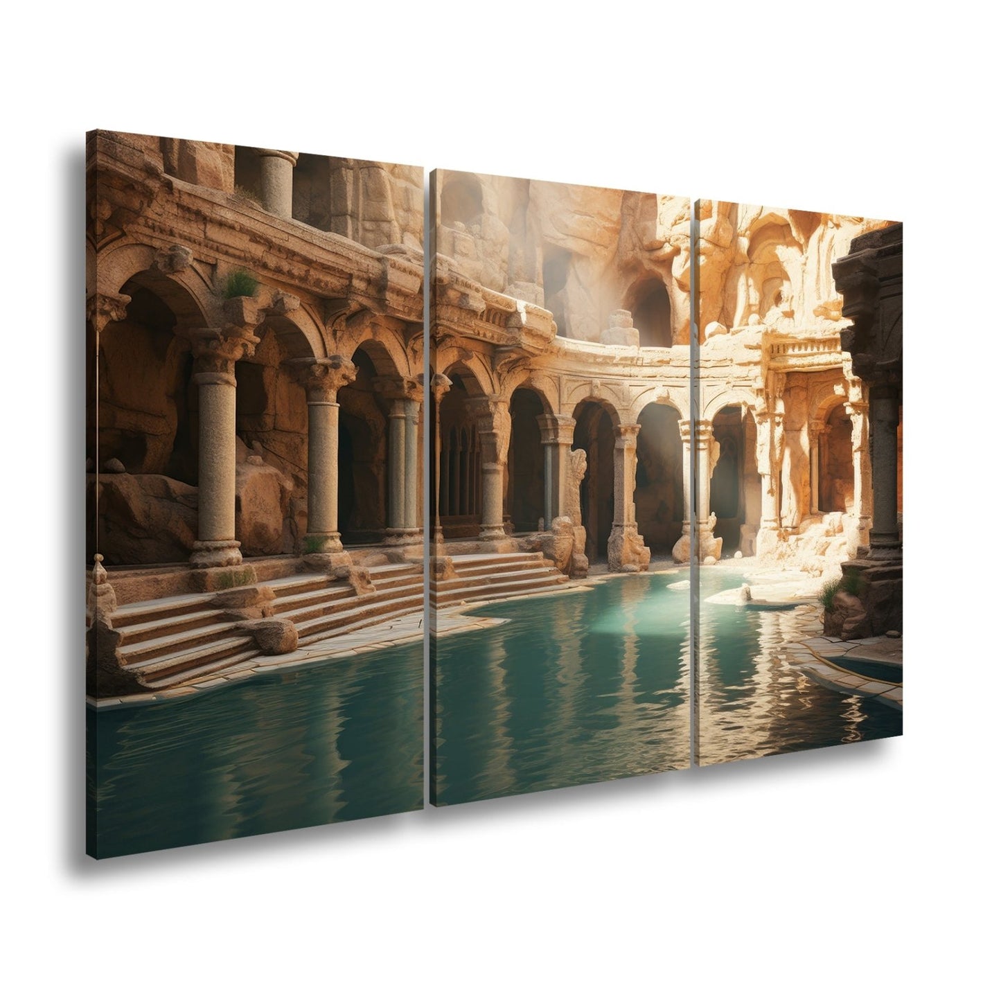 Leinwandbild Verwunschene Therme aus Stein und Stille. - deyoli