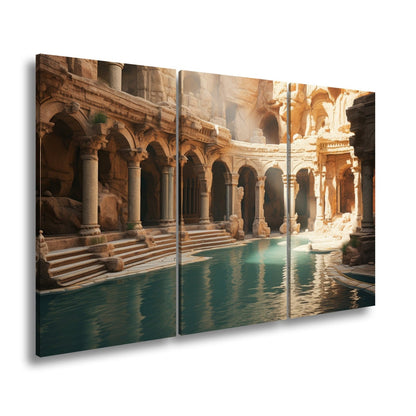 Leinwandbild Verwunschene Therme aus Stein und Stille. - deyoli