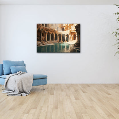 Leinwandbild Verwunschene Therme aus Stein und Stille. - deyoli