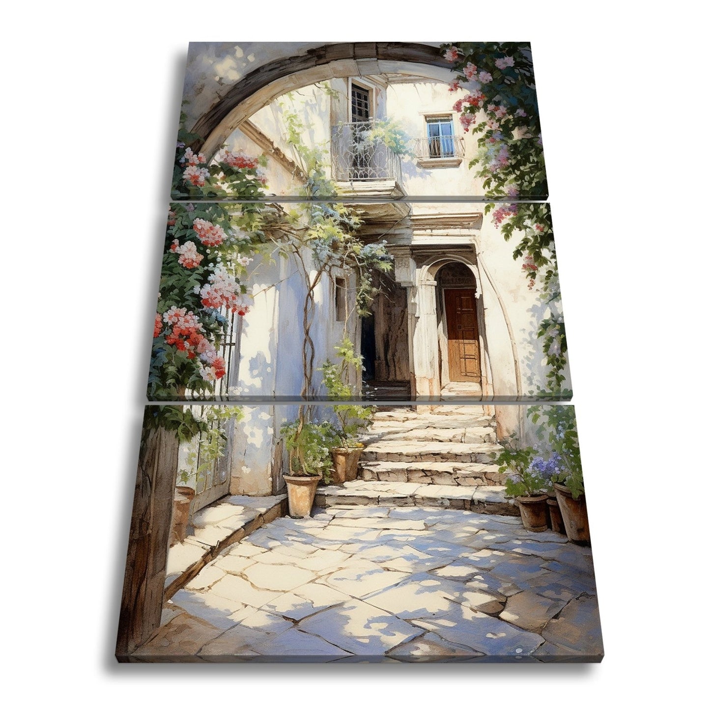 Leinwandbild Verwunschener Innenhof voller Licht, Blumen und leiser Geschichten - deyoli