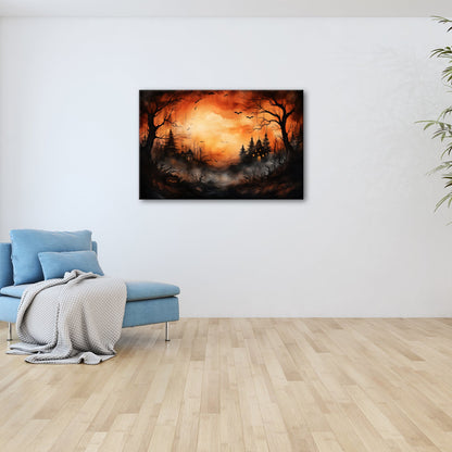Leinwandbild Verwunschenes Halloweenland aus Nebel und Schatten - deyoli
