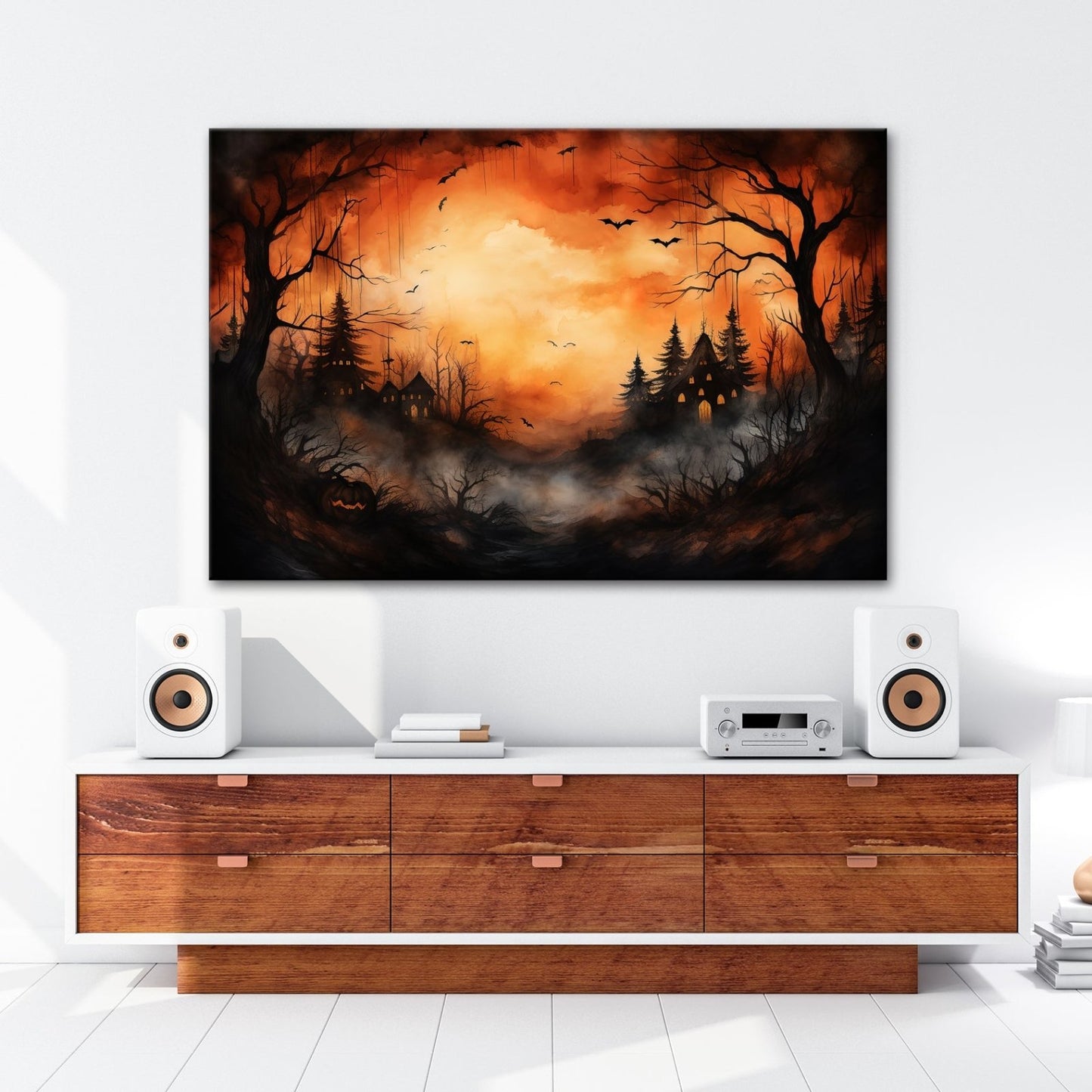 Leinwandbild Verwunschenes Halloweenland aus Nebel und Schatten - deyoli