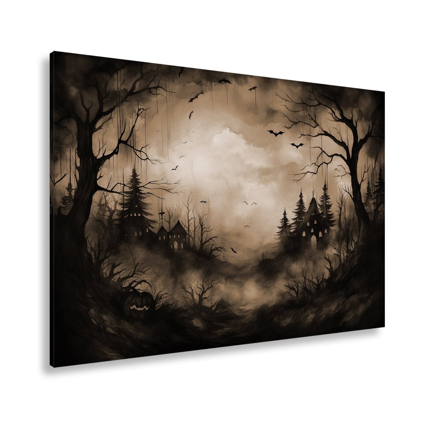 Leinwandbild Verwunschenes Halloweenland aus Nebel und Schatten - deyoli